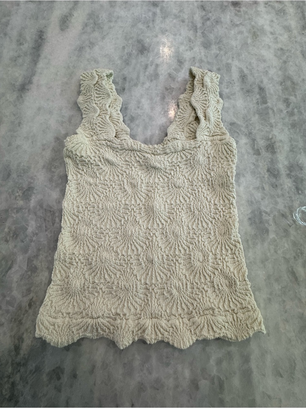 Intimately by Free People Textured Cream Ruffle-Edge Tank Top